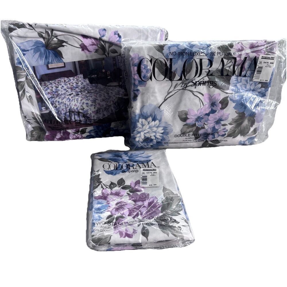 NWT 4 Piece Floral Sheet Set Double Size by Springs Colorama 180 Percale